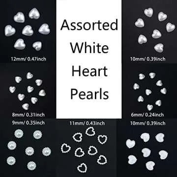500 Pcs White Pearls Heart Nail Charms Mixed Styles Flatback Heart Cute Assorted Pearls Heart Beads 3D Nail Art Charms Crafts Embellishments for Nail Art DIY Crafts Accessories Scrapbook
