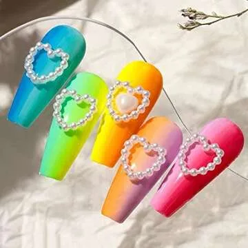 500 Pcs White Pearls Heart Nail Charms Mixed Styles Flatback Heart Cute Assorted Pearls Heart Beads 3D Nail Art Charms Crafts Embellishments for Nail Art DIY Crafts Accessories Scrapbook