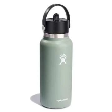 Hydro Flask 32 oz Wide Mouth Insulated Water Bottle with Flex Straw Cap in Agave