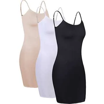 WILLBOND 3 Pieces Basic Cami Women Long Tanks Dress with Strap, Solid Color (Multicolor 2,XX-Large)