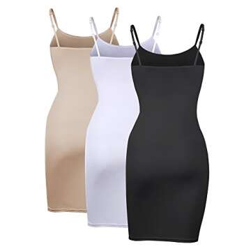WILLBOND 3 Pieces Basic Cami Women Long Tanks Dress with Strap, Solid Color (Multicolor 2,XX-Large)