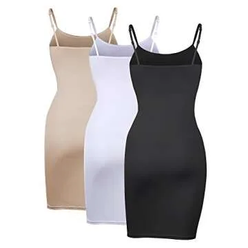WILLBOND 3 Pieces Basic Cami Women Long Tanks Dress with Strap, Solid Color (Multicolor 2,XX-Large)
