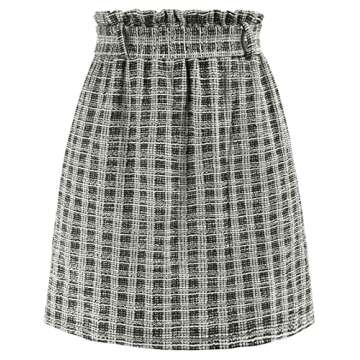 Women Tweed Plaid Skirts High Waist Short Mini Skirt for Fall Casual Bodycon Skirts Black