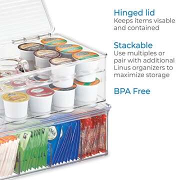 iDesign 2-Tier Coffee Pod Holder Lidded Bin, Plastic Pantry and Kitchen Storage, The Linus Collection – 7.25" x 10.75" x 4.25", Clear