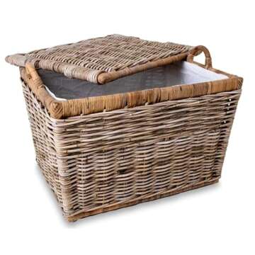 The Basket Lady Lift-Off Lid Wicker Storage Basket, Medium, 20 in L x 15 in W x 14 in H, Serene Grey…
