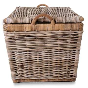 The Basket Lady Lift-Off Lid Wicker Storage Basket, Medium, 20 in L x 15 in W x 14 in H, Serene Grey…