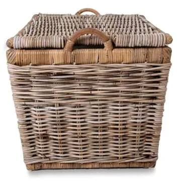 The Basket Lady Lift-Off Lid Wicker Storage Basket, Medium, 20 in L x 15 in W x 14 in H, Serene Grey…