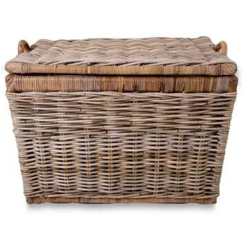 The Basket Lady Lift-Off Lid Wicker Storage Basket, Medium, 20 in L x 15 in W x 14 in H, Serene Grey…