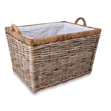 The Basket Lady Lift-Off Lid Wicker Storage Basket, Medium, 20 in L x 15 in W x 14 in H, Serene Grey…