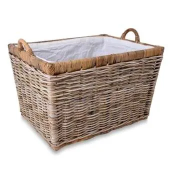 The Basket Lady Lift-Off Lid Wicker Storage Basket, Medium, 20 in L x 15 in W x 14 in H, Serene Grey…