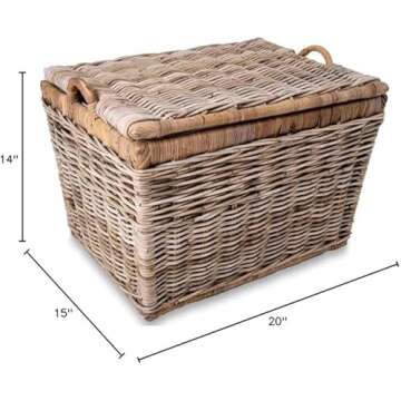 The Basket Lady Lift-Off Lid Wicker Storage Basket, Medium, 20 in L x 15 in W x 14 in H, Serene Grey…