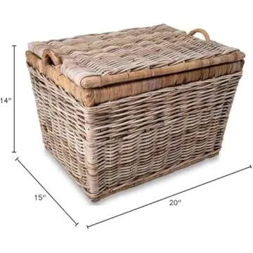 The Basket Lady Lift-Off Lid Wicker Storage Basket, Medium, 20 in L x 15 in W x 14 in H, Serene Grey…