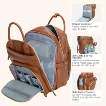 BabbleRoo Leather Diaper Bag Backpack for Parents