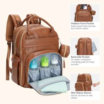 BabbleRoo Leather Diaper Bag Backpack for Parents