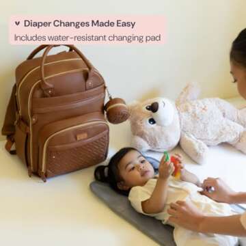 BabbleRoo Leather Diaper Bag Backpack for Parents