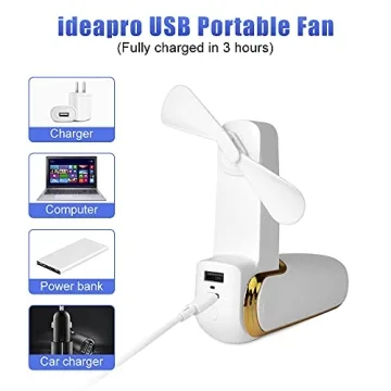 Ideapro USB Rechargeable Handheld Fan with Power Bank & Flashlight