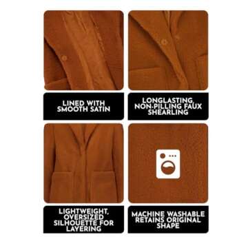 Stylish Women’s 3/4 Faux Shearling Coat Cognac