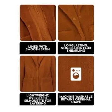 Stylish Women’s 3/4 Faux Shearling Coat Cognac