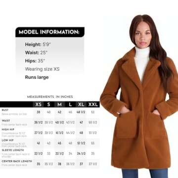 Stylish Women’s 3/4 Faux Shearling Coat Cognac