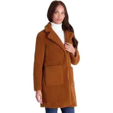 Stylish Women’s 3/4 Faux Shearling Coat Cognac