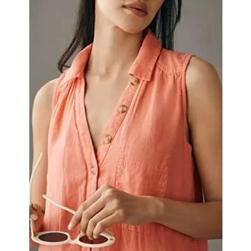 morhuduck Women's Summer Shirt Dress Causal Sleeveless Button Up Dress Ruffle Hem Dress with Pockets,Pink XS