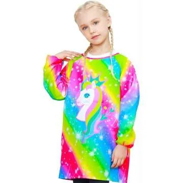 Sylfairy Kids Art Smocks - Waterproof Rainbow Unicorn Aprons for Little Artists