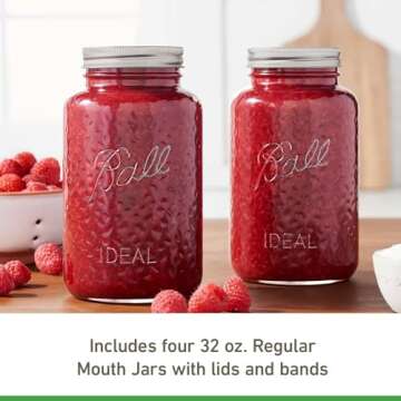 Ball Jar Rose Vintage Regular Mouth Quart Canning Jars, 4-Pack, 4 Pack