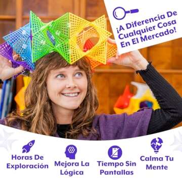 HyperTiles Hyperbolic Building Toy - 3" x 3" STEM Educational 3-Dimensional Adventure: 48 Tiles & 80 Connectors for Logic & Creativity - Infinite Shapes that Flex and Hinge - by Fun In Motion Toys