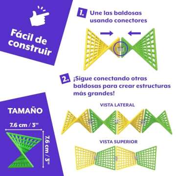 HyperTiles Hyperbolic Building Toy - 3" x 3" STEM Educational 3-Dimensional Adventure: 48 Tiles & 80 Connectors for Logic & Creativity - Infinite Shapes that Flex and Hinge - by Fun In Motion Toys