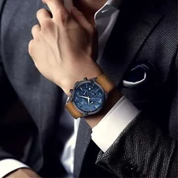 BY BENYAR Watches for Men Chronograph Waterproof Men's Wrist Watches Business Work Casual Sport Fashion Brown Leather Mens Dress Watch Unique Elegant Gifts for Men