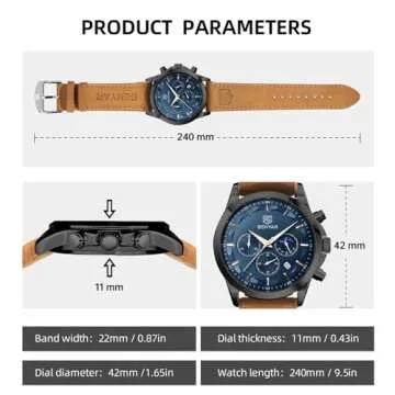 BY BENYAR Watches for Men Chronograph Waterproof Men's Wrist Watches Business Work Casual Sport Fashion Brown Leather Mens Dress Watch Unique Elegant Gifts for Men