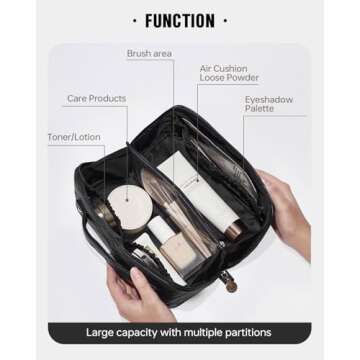 EACHY Travel Makeup Bag, Large Capacity Cosmetic Bags for Women, Waterproof Portable Open Flat Toile...