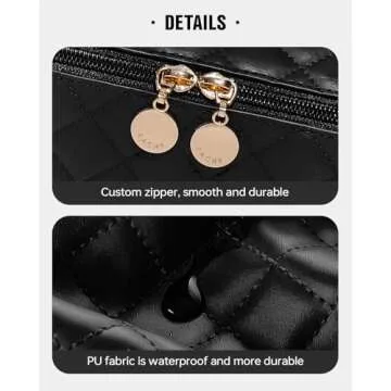 EACHY Travel Makeup Bag, Large Capacity Cosmetic Bags for Women, Waterproof Portable Open Flat Toiletry Bag Make up Bag with Divider and Handle, Gifts for Women (F-Black, Medium)