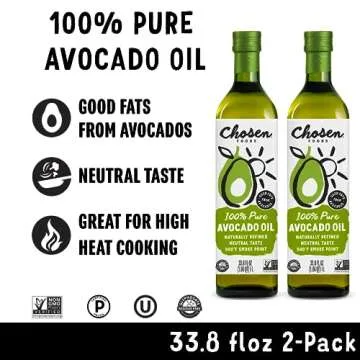 Chosen Foods 100% Pure Avocado Oil, Keto and Paleo Diet Friendly, Kosher Oil for Baking, High-Heat Cooking, Frying, Homemade Sauces, Dressings and Marinades (1lt 2-Pack)