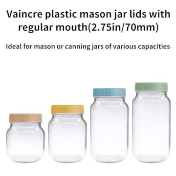 Vaincre 8PCS Mason Jar Lids - Colored Plastic Mason Lids Regular Mouth, Leak Proof Canning Covers wi...