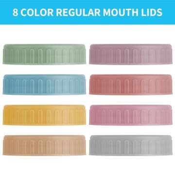 Vaincre 8PCS Mason Jar Lids - Colored Plastic Mason Lids Regular Mouth, Leak Proof Canning Covers with Silicone Rings for Ball, Kerr and More, Reusable Can Tops Caps Covers for Jars