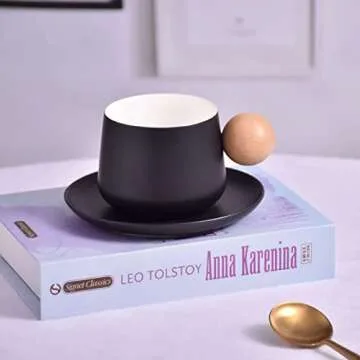 Koythin Creative Ceramic Coffee Mug with Wooden Handle