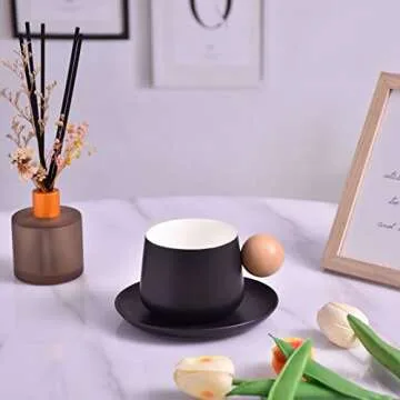 Koythin Creative Ceramic Coffee Mug with Wooden Handle