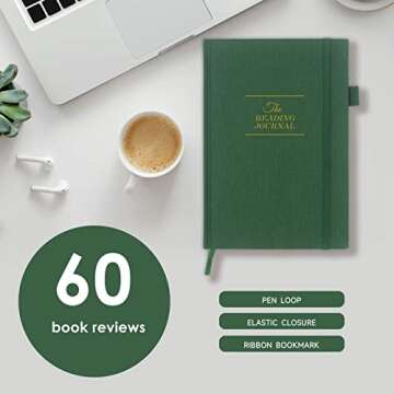 Elegant Reading Journal for Readers - Track Your 60 Book Reviews, Gift for Book Lovers (Earth Green)