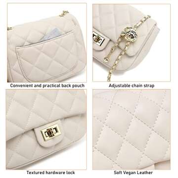 LL LOPPOP Split Leather Crossbody Bags for Women,Trendy Quilted Purse,Small Shoulder Bag with Adjustable Chain Strap 203802A