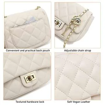 LL LOPPOP Split Leather Crossbody Bags for Women,Trendy Quilted Purse,Small Shoulder Bag with Adjustable Chain Strap 203802A