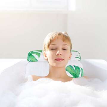 Kapmore Turtle Leaf Bath Pillow Bathtub Pillow Accessories with 7 Suction Cups Waterproof Tub Pillow for Neck, Shoulder and Back (Green)