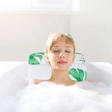 Kapmore Turtle Leaf Bath Pillow Bathtub Pillow Accessories with 7 Suction Cups Waterproof Tub Pillow for Neck, Shoulder and Back (Green)