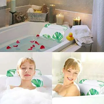 Kapmore Turtle Leaf Bath Pillow Bathtub Pillow Accessories with 7 Suction Cups Waterproof Tub Pillow for Neck, Shoulder and Back (Green)