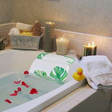 Kapmore Turtle Leaf Bath Pillow Bathtub Pillow Accessories with 7 Suction Cups Waterproof Tub Pillow for Neck, Shoulder and Back (Green)