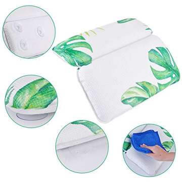 Kapmore Turtle Leaf Bath Pillow Bathtub Pillow Accessories with 7 Suction Cups Waterproof Tub Pillow for Neck, Shoulder and Back (Green)