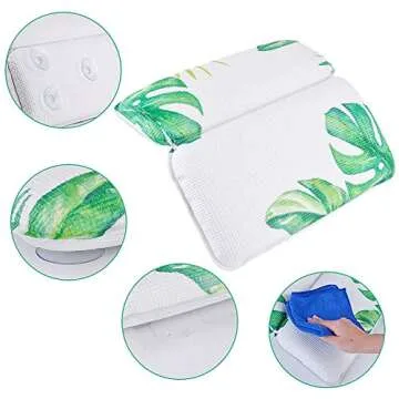 Kapmore Turtle Leaf Bath Pillow Bathtub Pillow Accessories with 7 Suction Cups Waterproof Tub Pillow for Neck, Shoulder and Back (Green)