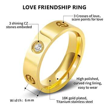 AmorArtSky Love Ring 18k Gold Silver Rings ：Friendship Ring With Screw Design Inlay Cubic Zirconia Stainless Steel Wedding Promise Bands Jewelry Mother's Day Birthday Gifts for Women, Size 6-10, 6 7 8