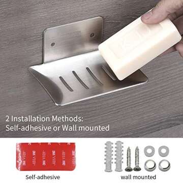 Mczxon Bar Soap Holder for Shower Wall Mounted & Self-Adhesive Stainless Steel Silver Bath Soap Dish...
