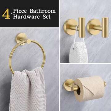Lairuier Bathroom Hardware Set - Elegant 4-Piece Towel Bar Set in Brushed Gold